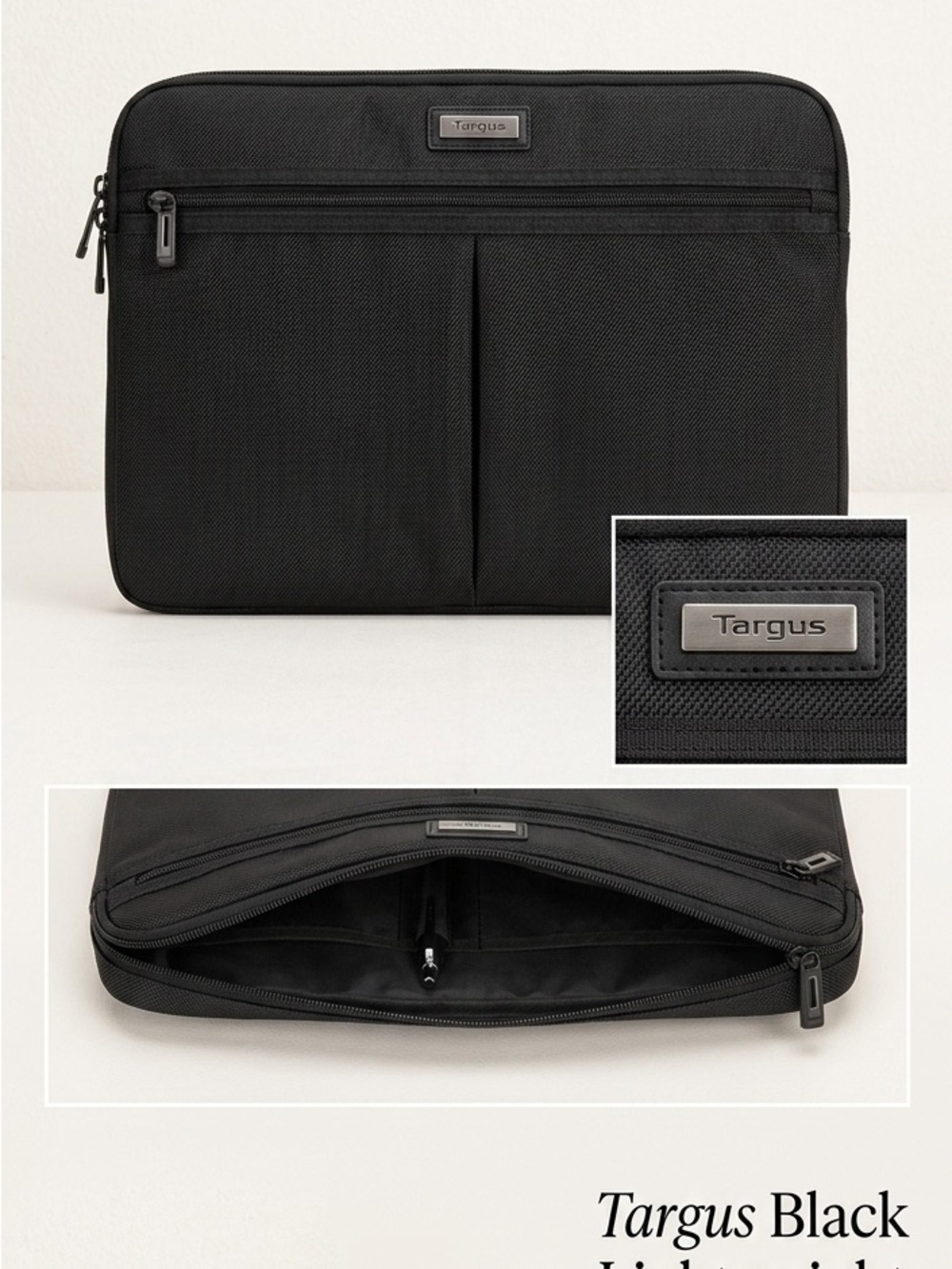 Targus Black Lightweight Padded Laptop Sleeve Case Bag Zipper Pocket NEW
